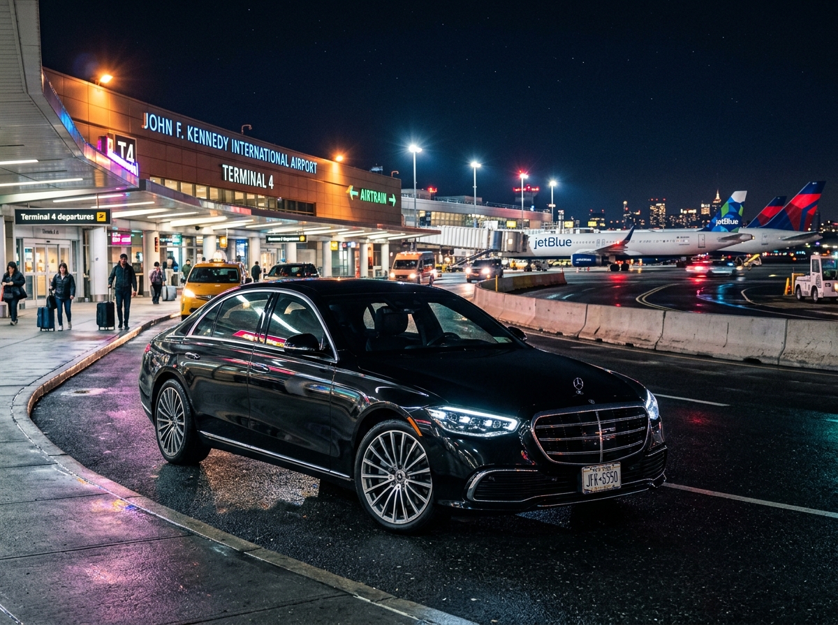 Black Mercedes S-Class luxury sedan for JFK airport transfer nyc